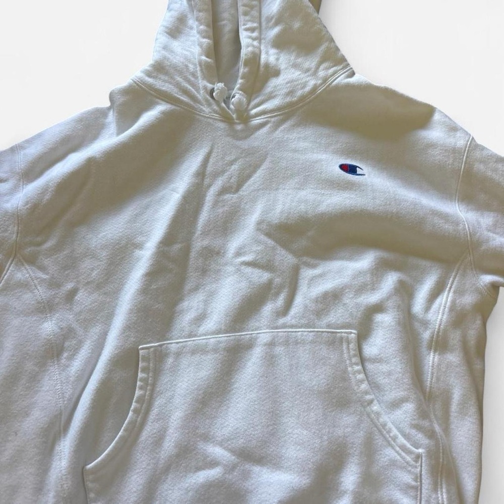 Champion White Crewneck Hoodie with Small Logo